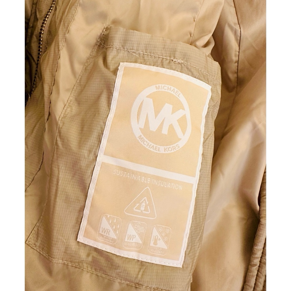 Michael Kors Faux Fur Trim Hooded Puffer Coat / Jacket Size Small Tan. - Picture 9 of 12